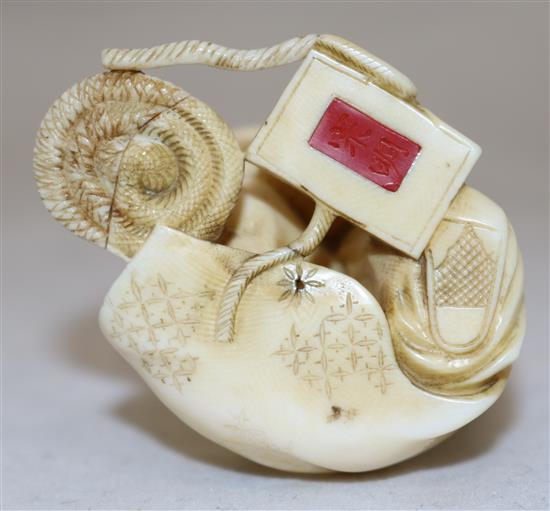 A Japanese ivory okimono of a bugaku dancer